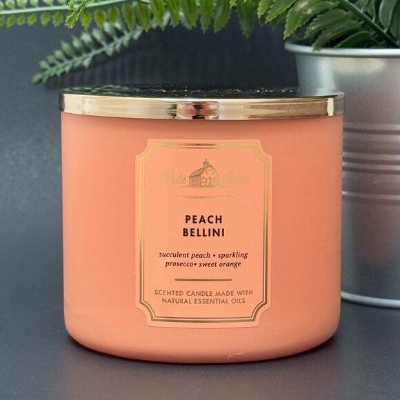 BBW Peach Bellini White Barn Bath & Body Works 3 Wick Candle - Picture 1 of 10